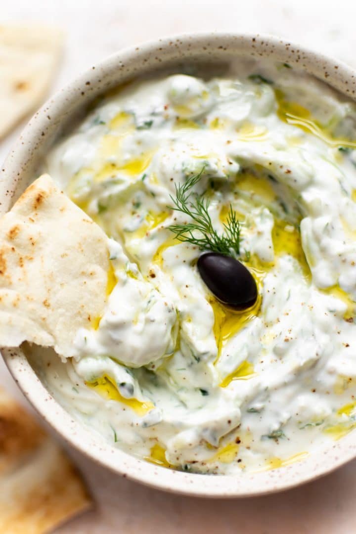 homemade tzatziki sauce with pita bread
