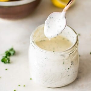 This homemade ranch dressing recipe is fast, easy to make, healthy, and tastes so much better than the store-bought variety. This recipe is made without buttermilk, so you don't have to worry about what to do with the rest!