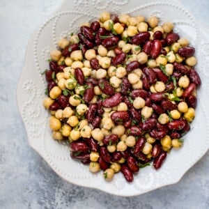 This kidney bean and chickpea salad is ridiculously easy with only 5 ingredients! Healthy, delicious, and ready in under 10 minutes.