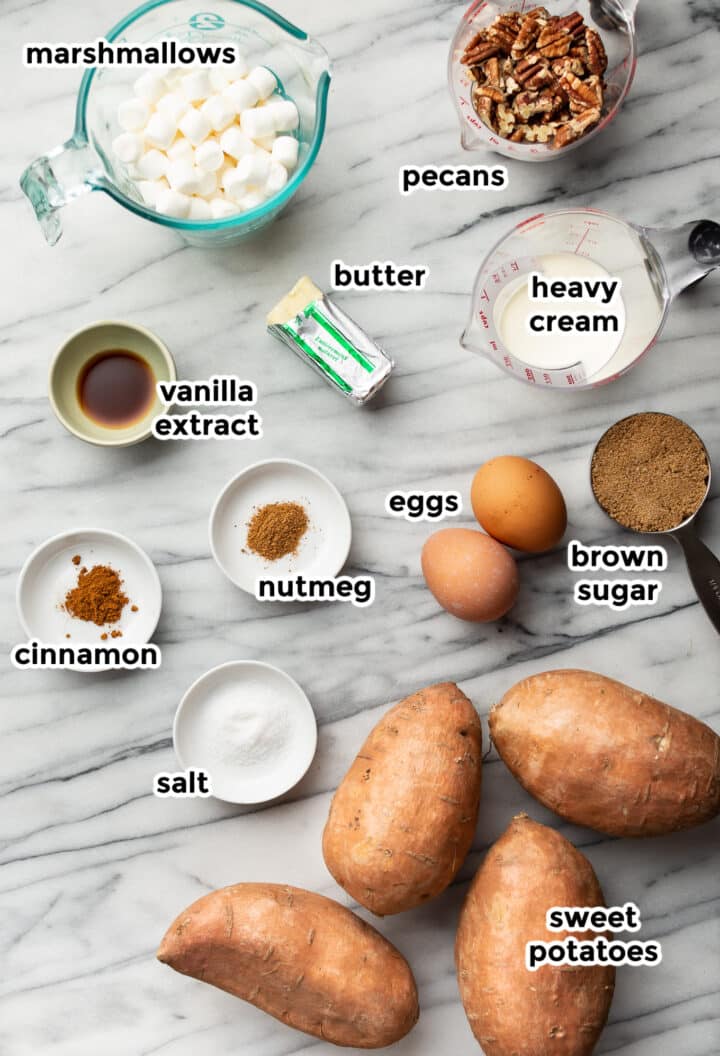 ingredients for sweet potato casserole on a countertop