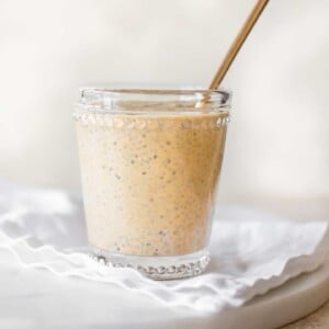 This pumpkin chia pudding recipe is made overnight for easy grab-and-go breakfasts! It's filled with healthy vegan ingredients: almond milk, pumpkin purée, maple syrup, and pure vanilla extract.