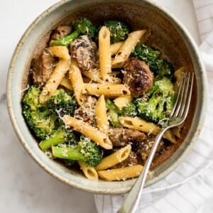 This creamy Italian sausage and broccoli pasta is easy and fast! You can use spicy sausage and chili flakes if you want more kick in this delicious weeknight pasta recipe. Half-and-half makes this recipe more healthy than using heavy cream.
