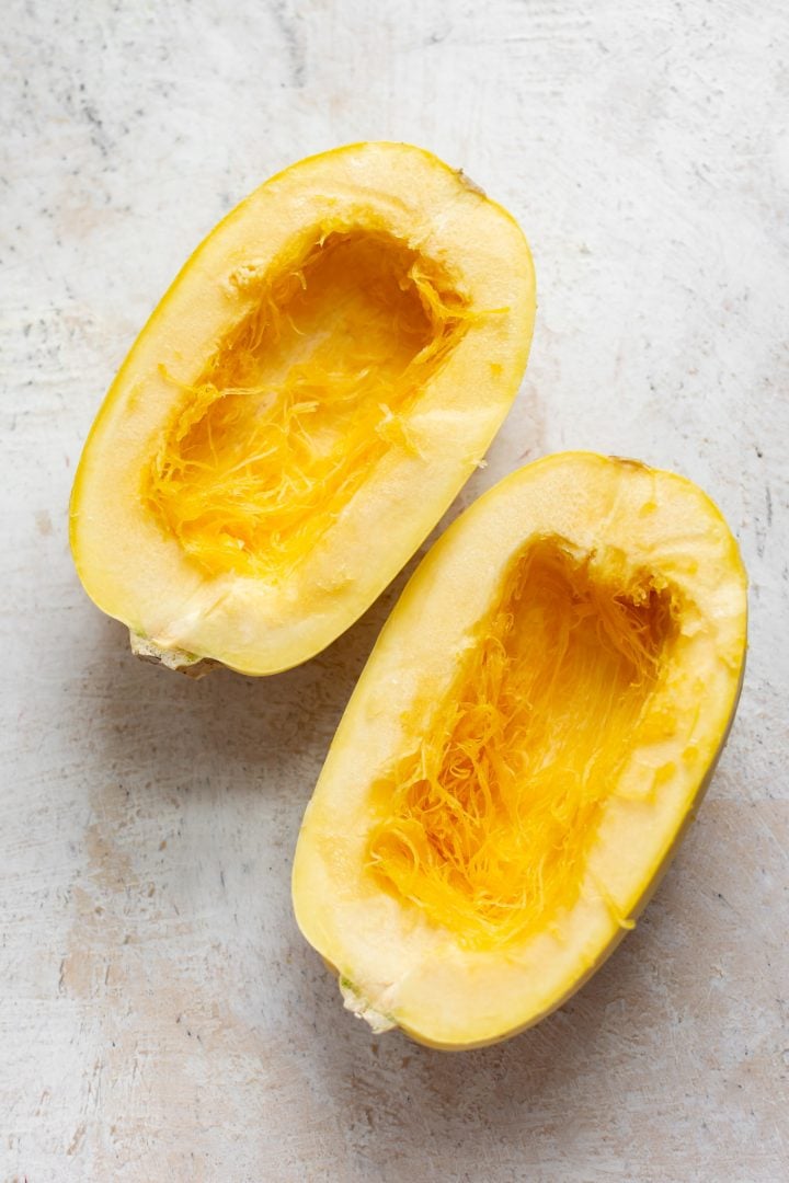 two spaghetti squash halves