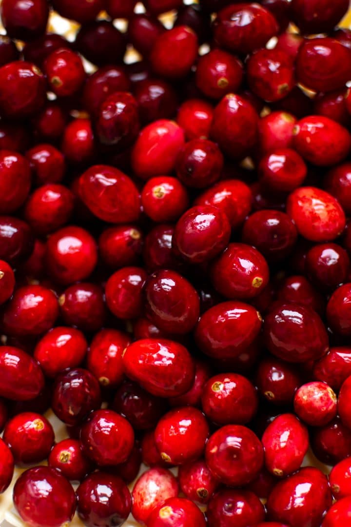 close-up of fresh cranberries for cranberry sauce