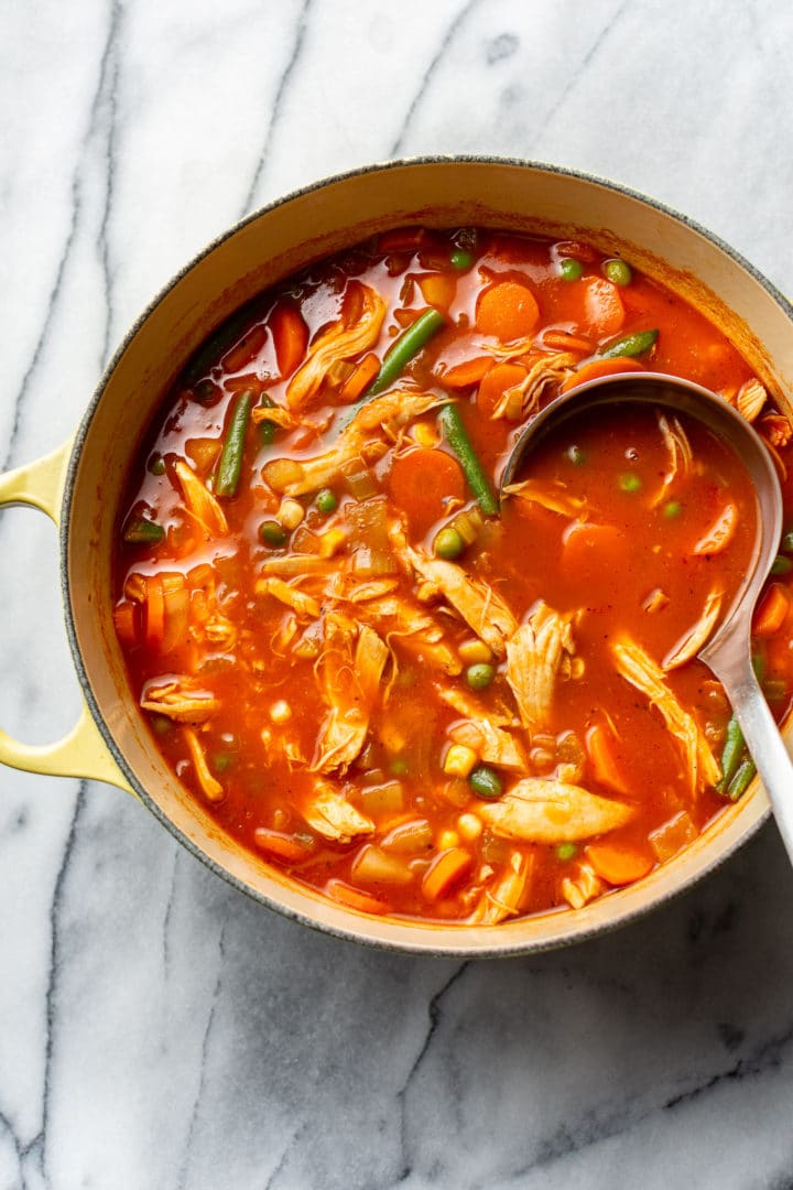 chicken and vegetable soup in a pot