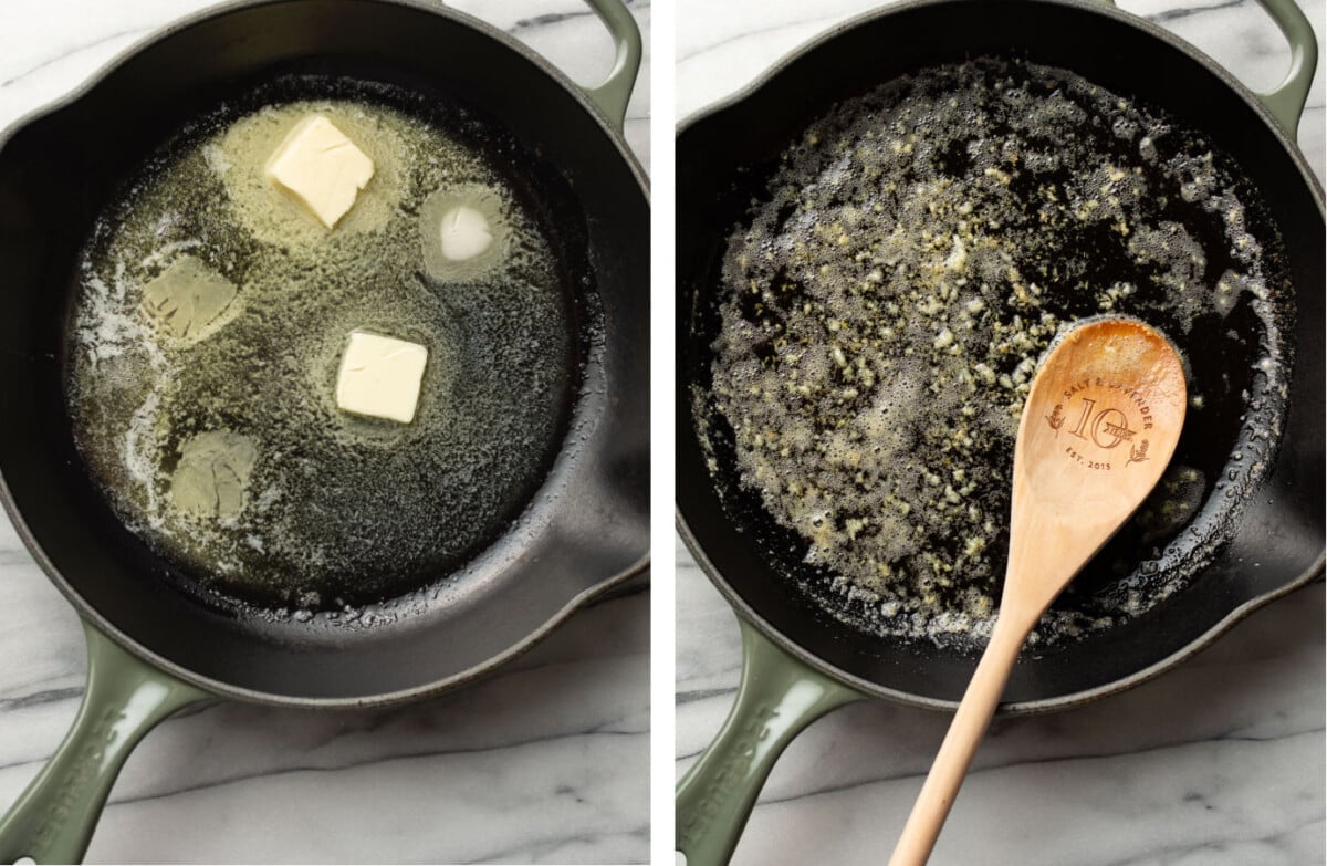 melting butter in a skillet and stirring with a spoon