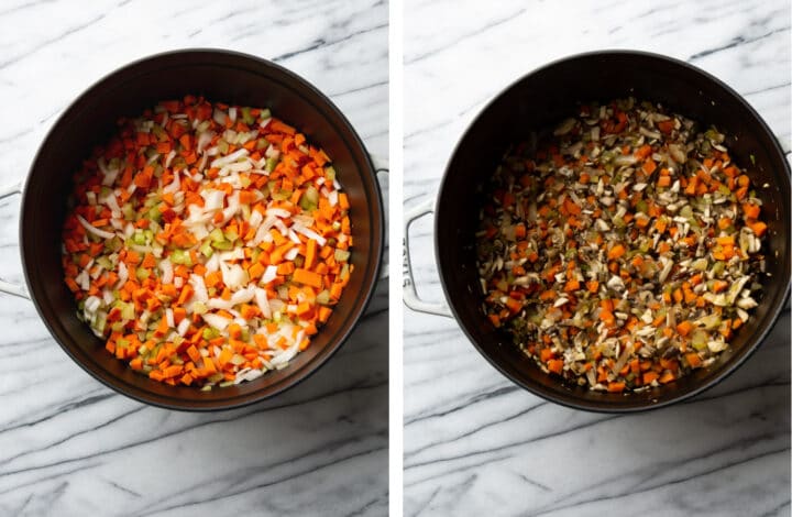 making the vegetable base for spaghetti sauce in a large pot