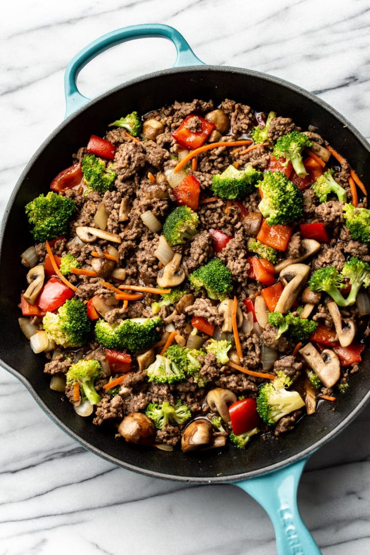 best ground beef stir fry in a cast iron skillet