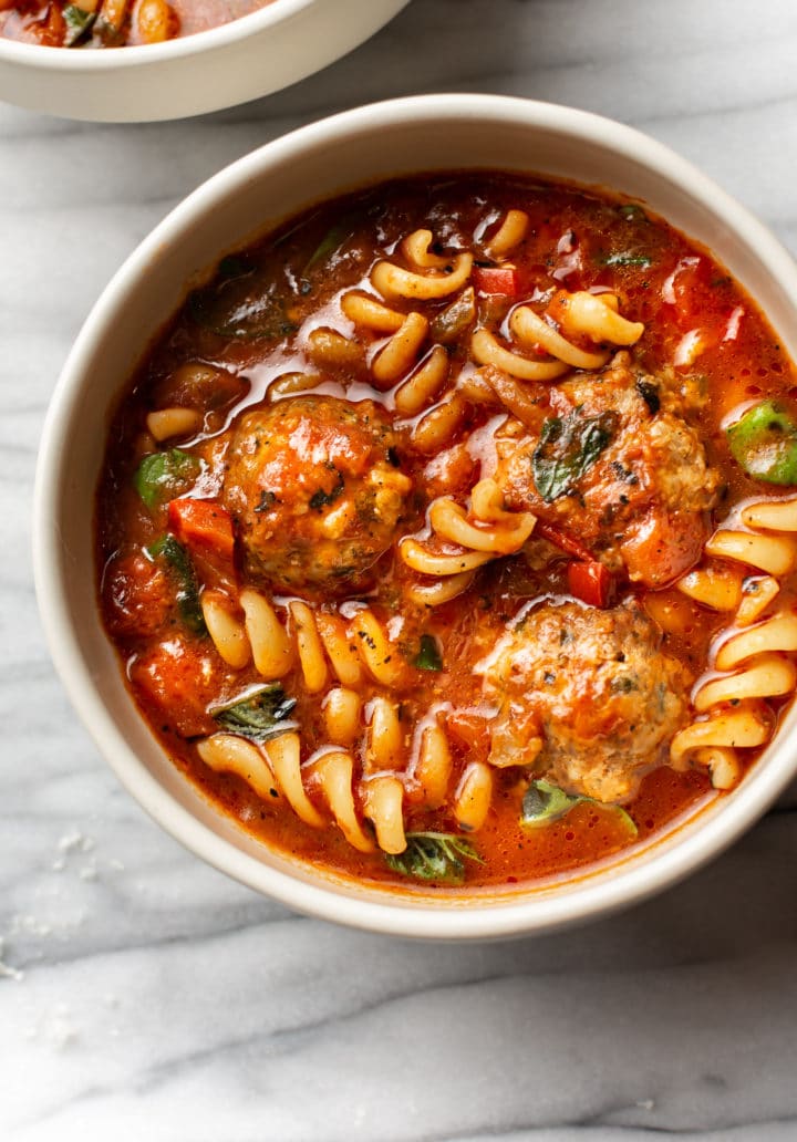 Italian meatball soup in two bowls