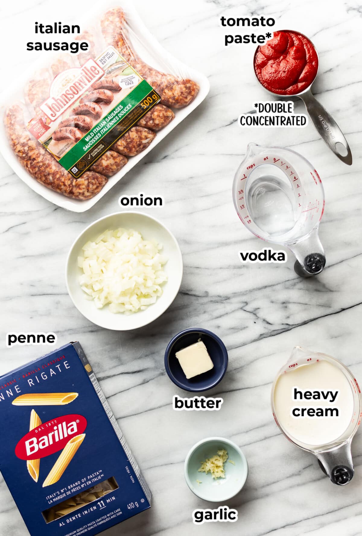 ingredients for penne alla vodka with sausage