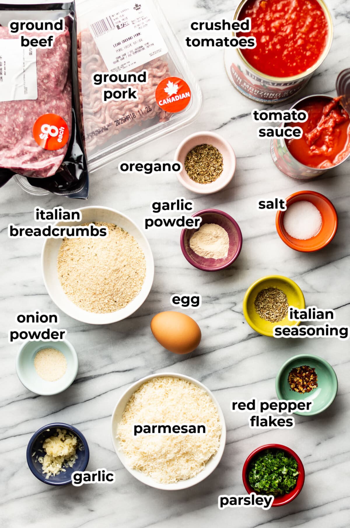 ingredients for crock pot meatballs in prep bowls