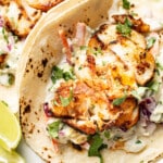 a plate with blackened fish tacos