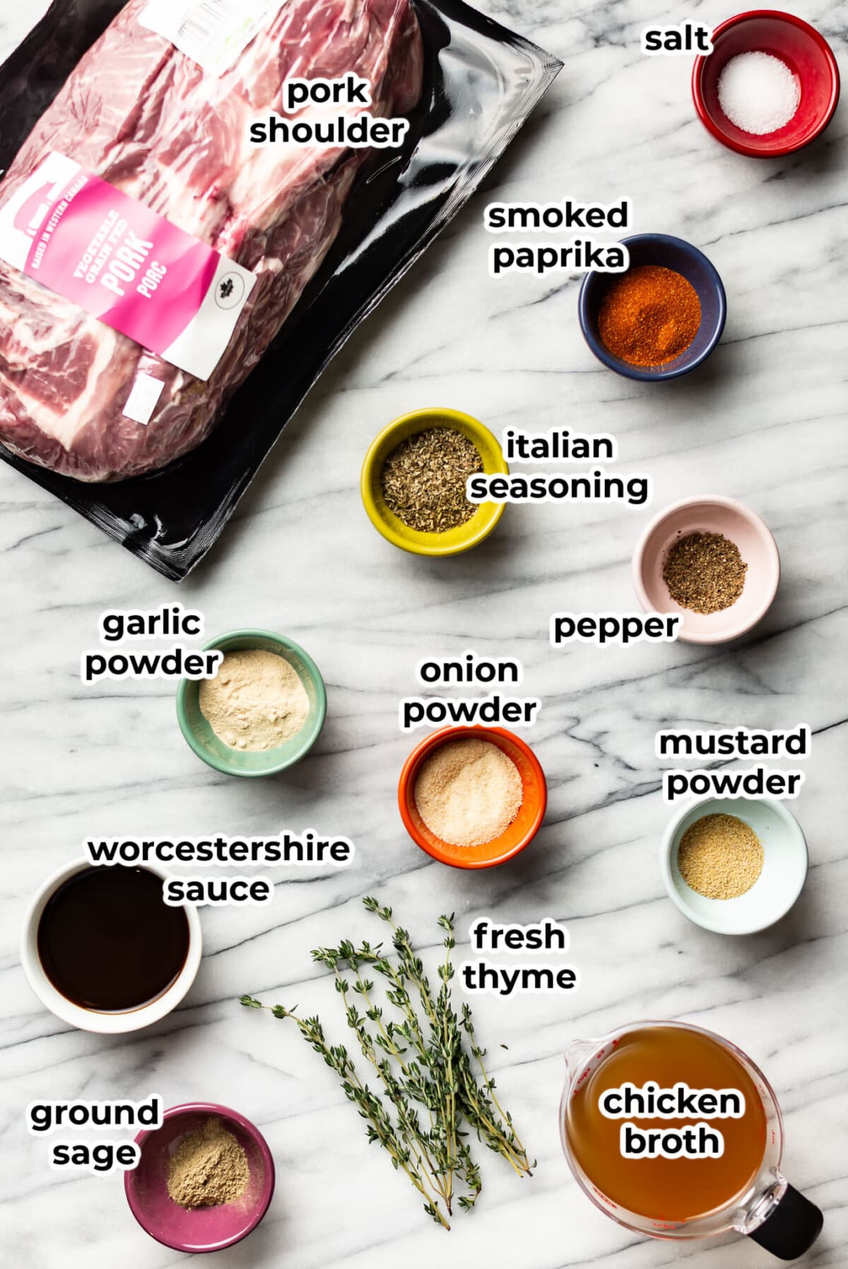 ingredients for pork roast in prep bowls