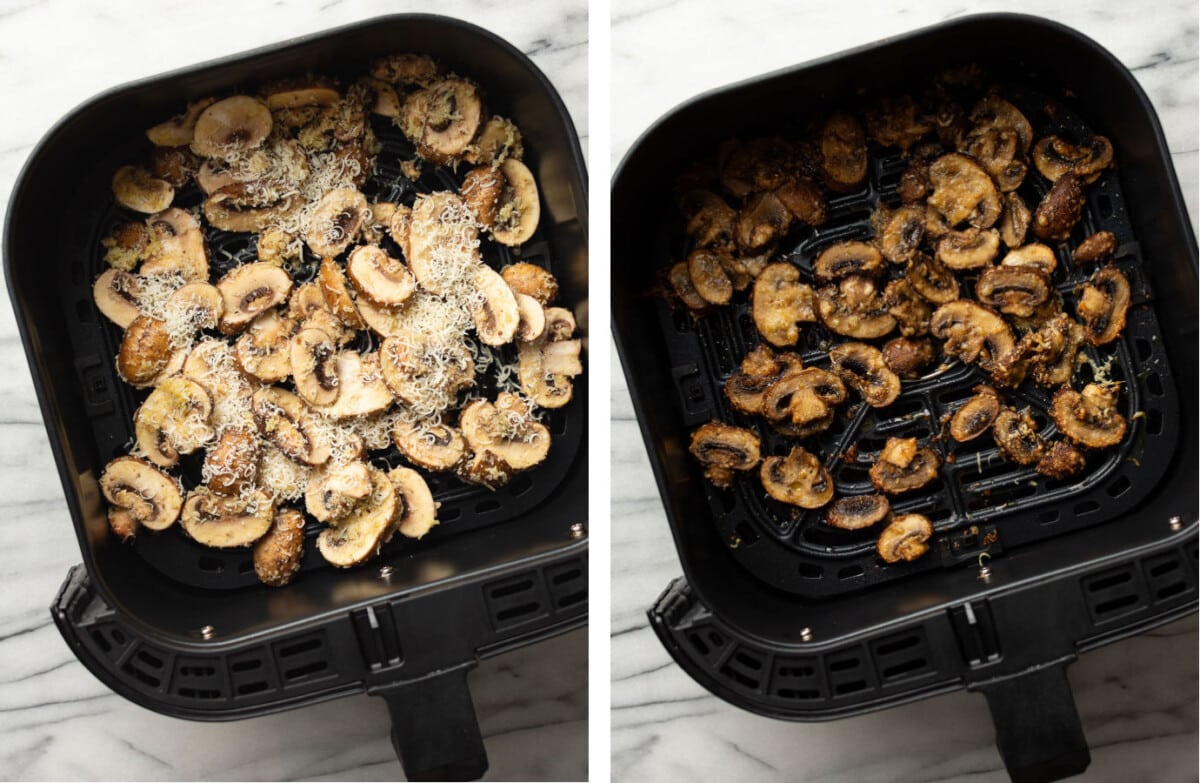 air fryer mushrooms before and after cooking