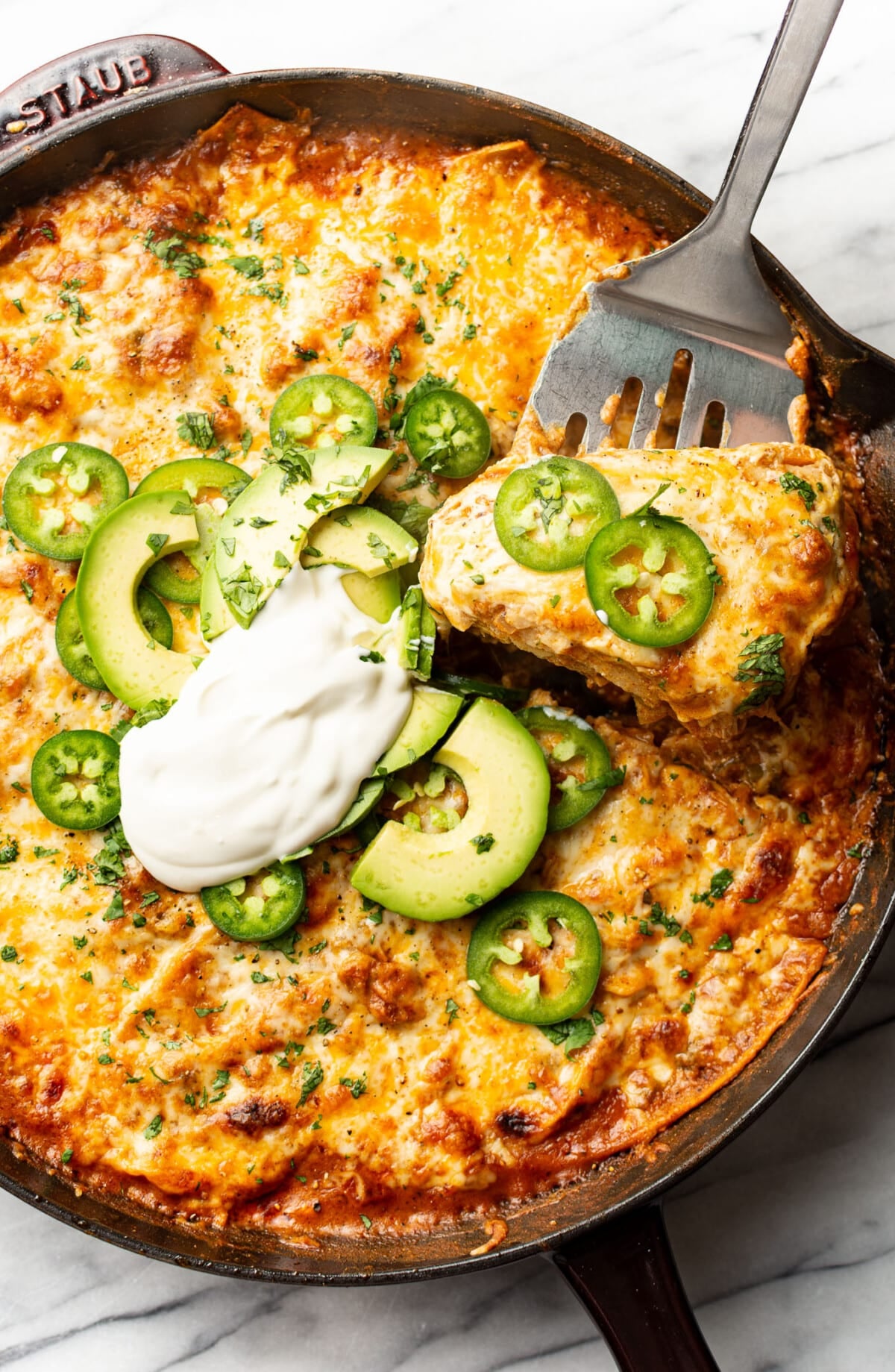 serving chicken enchilada skillet